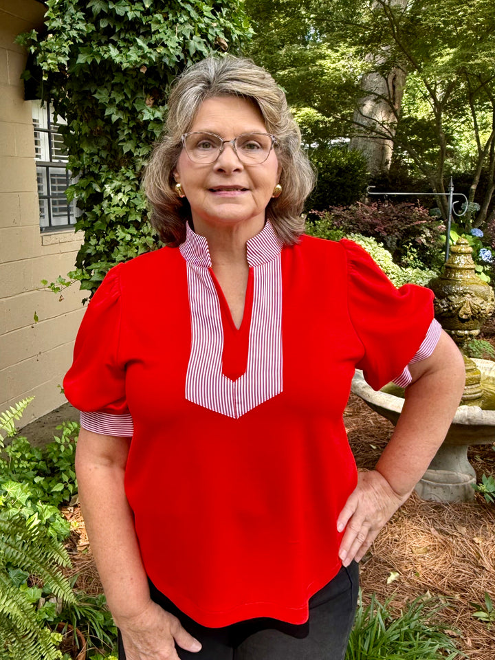 Allie V-Neck Short Puff Sleeve Top