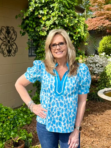 Jenny Leopard Print Short Puff Sleeve Top