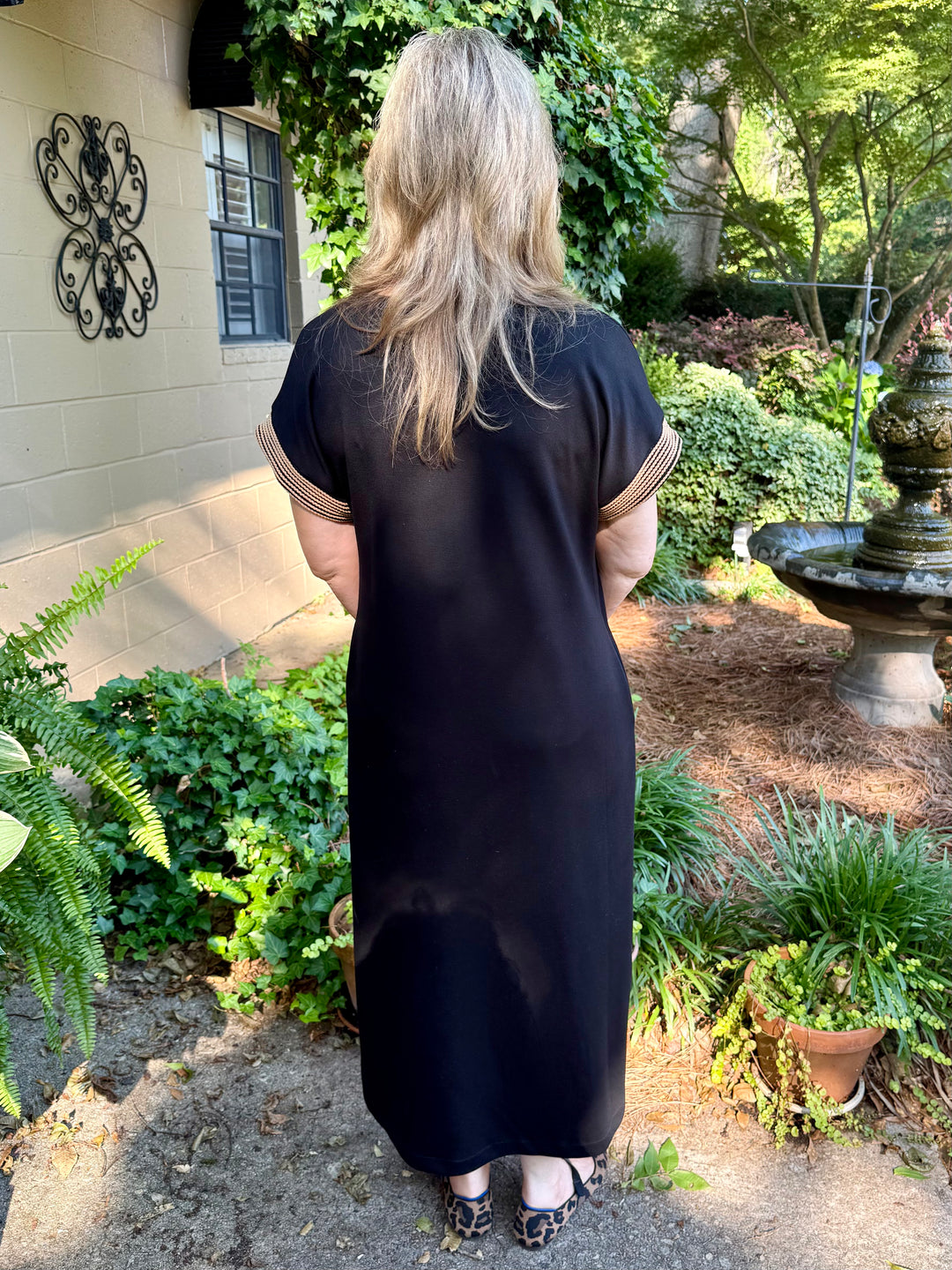 Leigh Short Sleeve Midi Dress – Drop Shoulder Embroidered V-Neck with Pockets