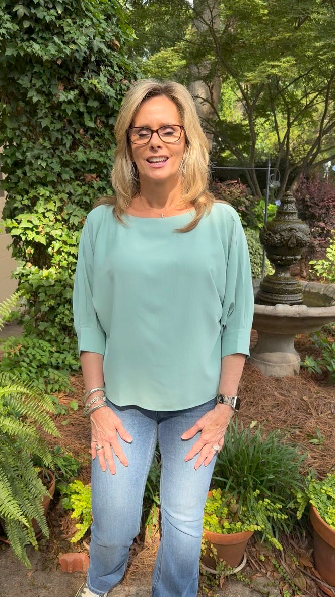 Gwen 3/4 Sleeve Top - Mint Round Neck Blouse