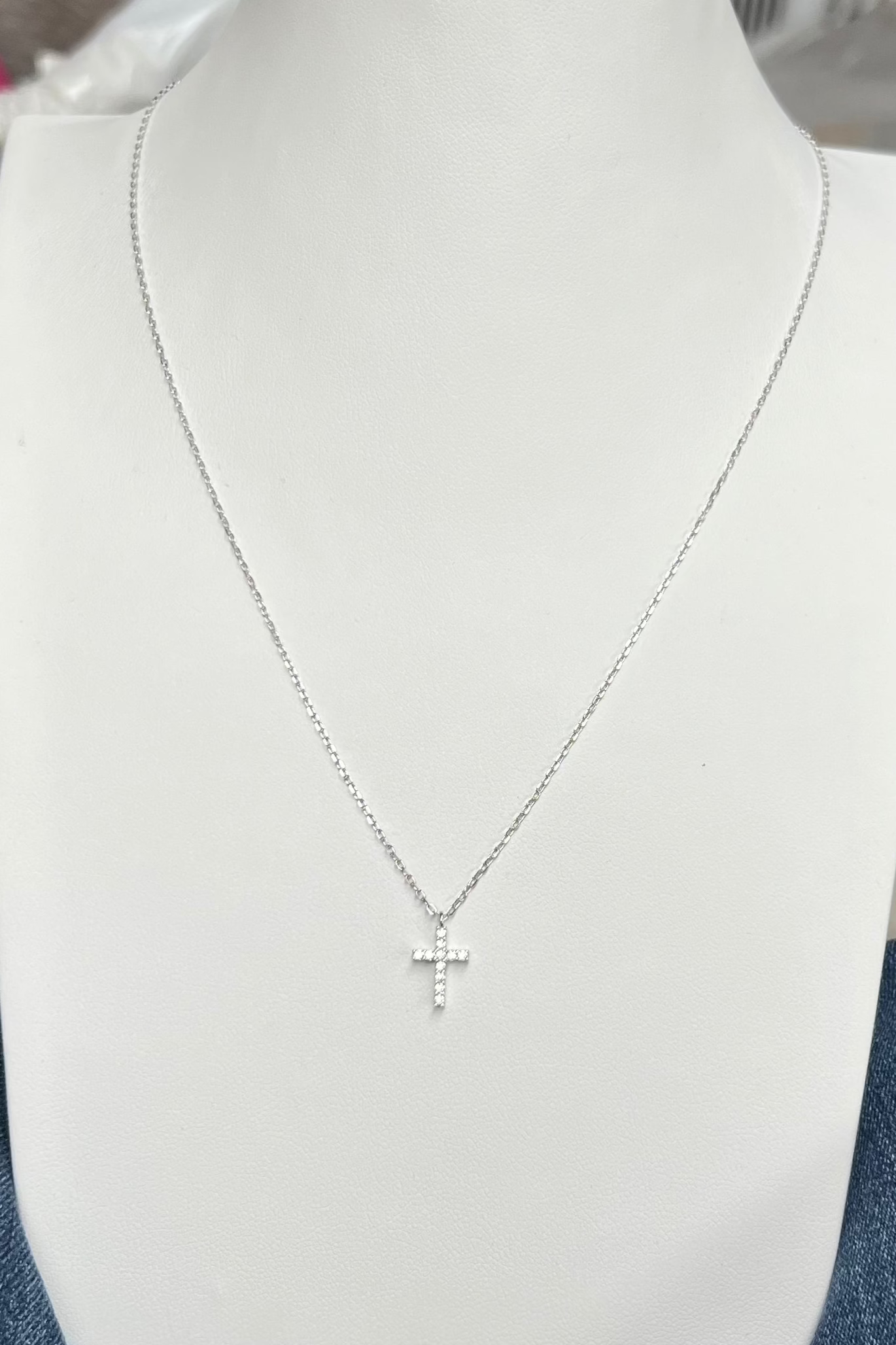 Dainty Sterling Silver CZ Cross Necklace