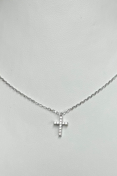 Dainty Sterling Silver CZ Cross Necklace