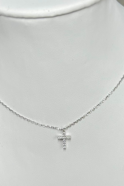 Dainty Sterling Silver CZ Cross Necklace