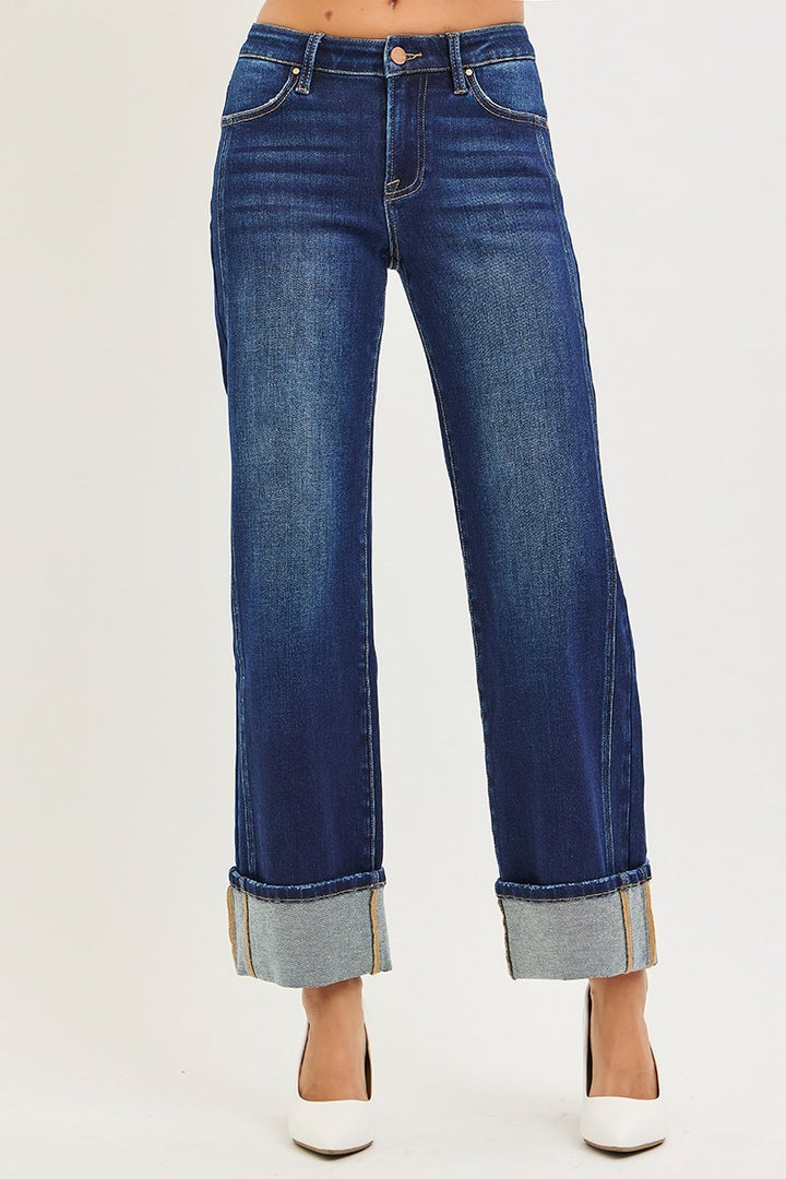 Millie Mid Rise Ankle Straight Jeans With Cuffed Hem - Risen