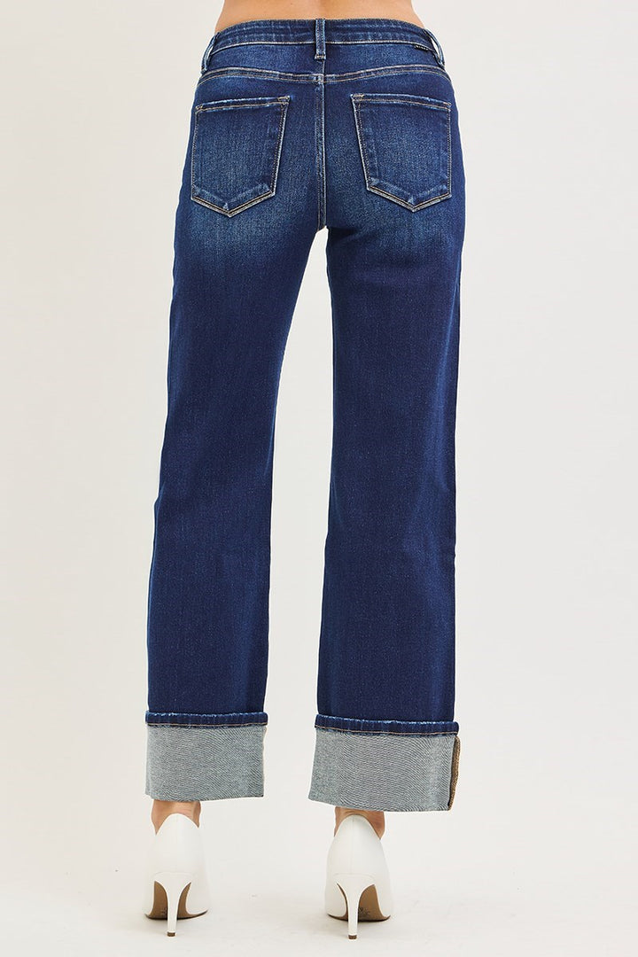 Millie Mid Rise Ankle Straight Jeans With Cuffed Hem - Risen