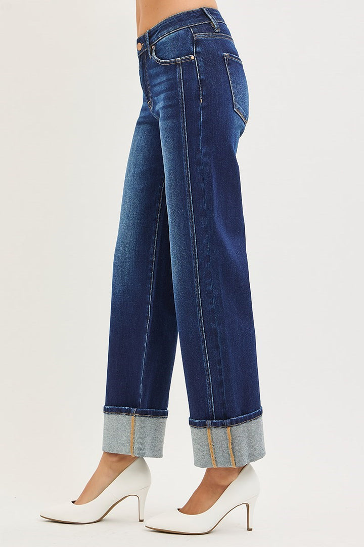 Millie Mid Rise Ankle Straight Jeans With Cuffed Hem - Risen