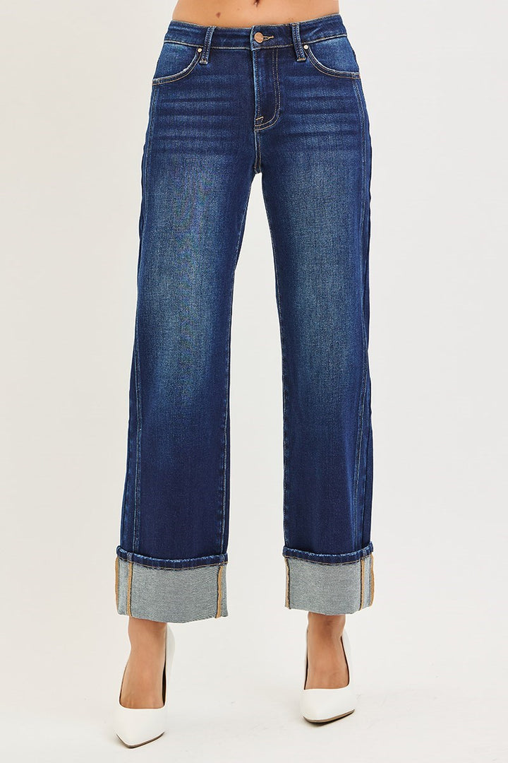 Millie Mid Rise Ankle Straight Jeans With Cuffed Hem - Risen