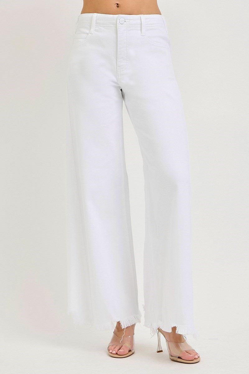 Grace Tummy Control High Rise Palazzo White Jeans – Risen