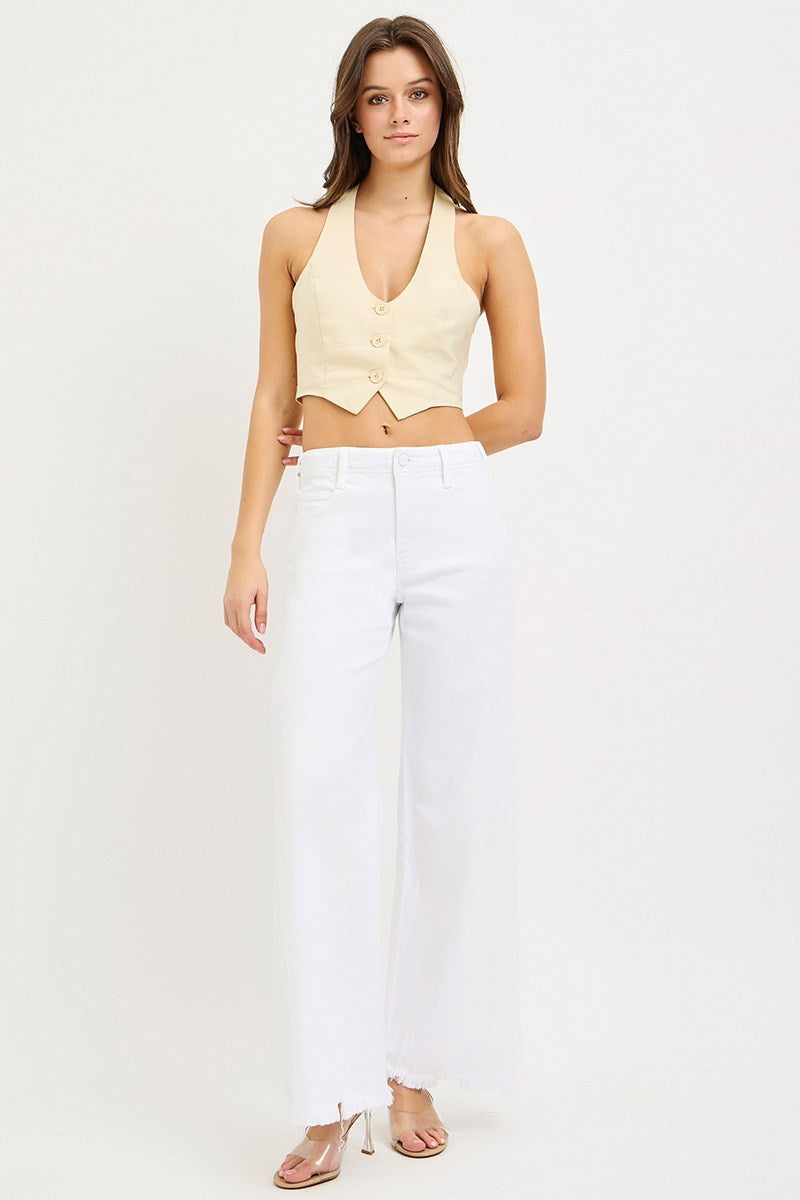Grace Tummy Control High Rise Palazzo White Jeans – Risen