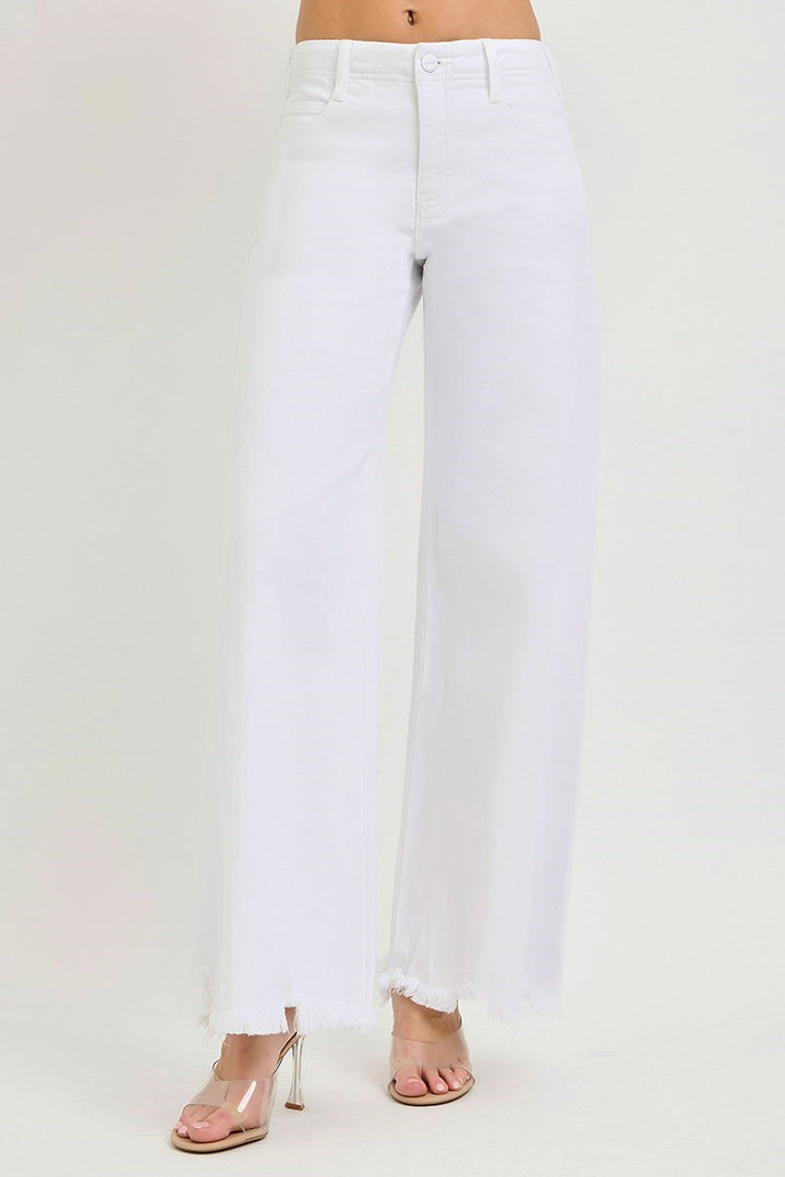 Grace Tummy Control High Rise Palazzo White Jeans – Risen