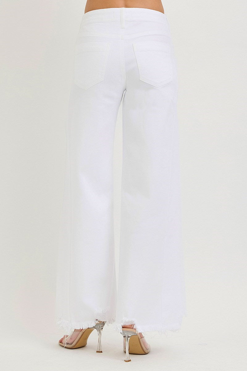 Grace Tummy Control High Rise Palazzo White Jeans – Risen