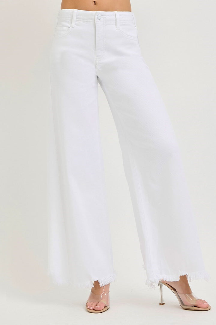 Grace Tummy Control High Rise Palazzo White Jeans – Risen