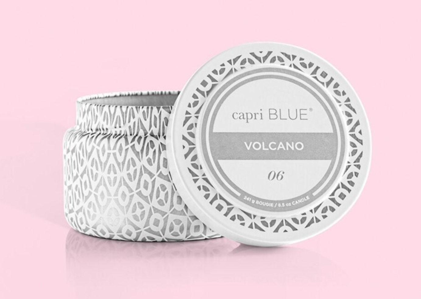 Volcano White Signature Printed Travel Tin Candle