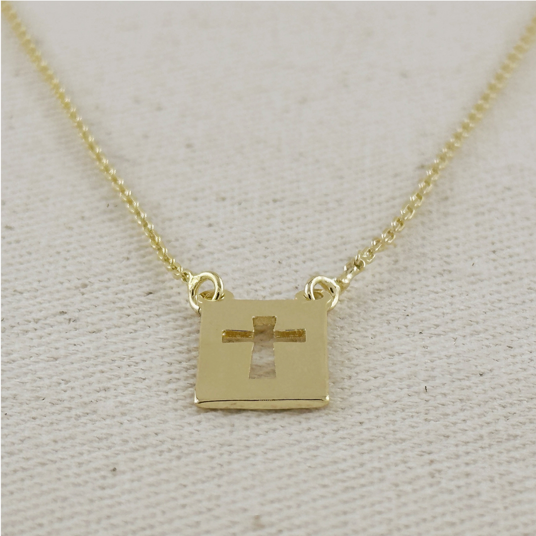 18k Gold Filled Cross Plate Necklace
