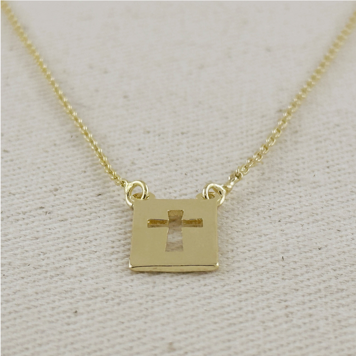 18k Gold Filled Cross Plate Necklace
