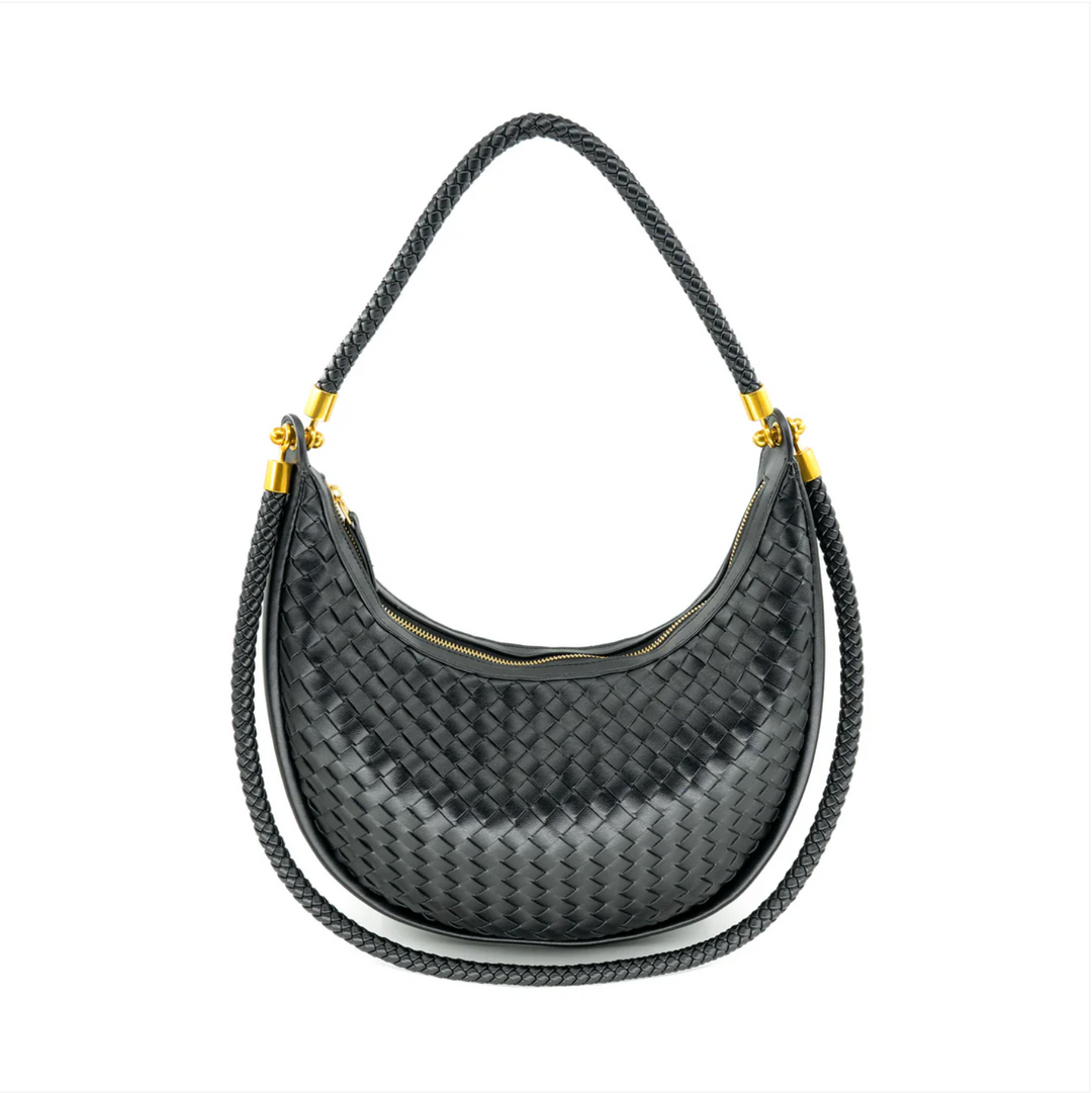 Woven Faux Leather Hobo Handbag
