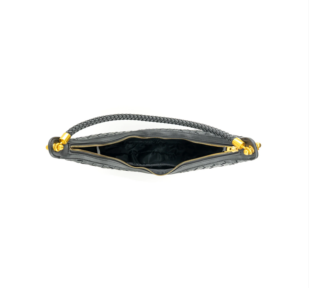 Woven Faux Leather Hobo Handbag