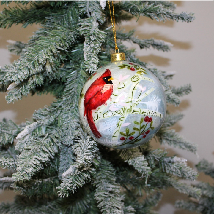 Hand Painted Capiz Cardinal Ball Ornament