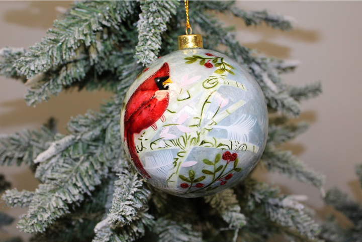 Hand Painted Capiz Cardinal Ball Ornament