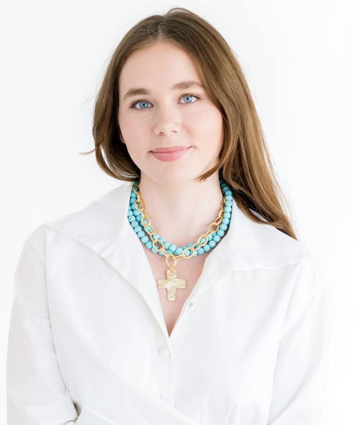 Susan Shaw Gold Cross Genuine Matte Turquoise Necklace