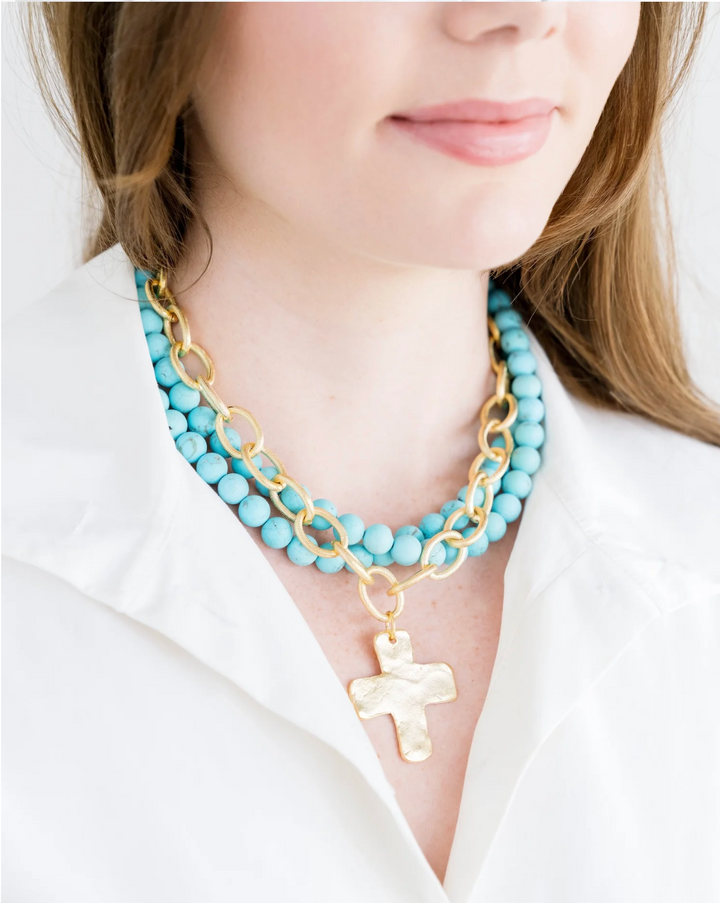Susan Shaw Gold Cross Genuine Matte Turquoise Necklace
