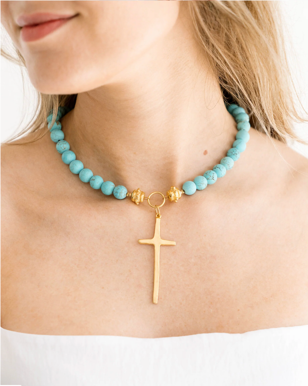 Susan Shaw Turquoise Tall Cross Necklace