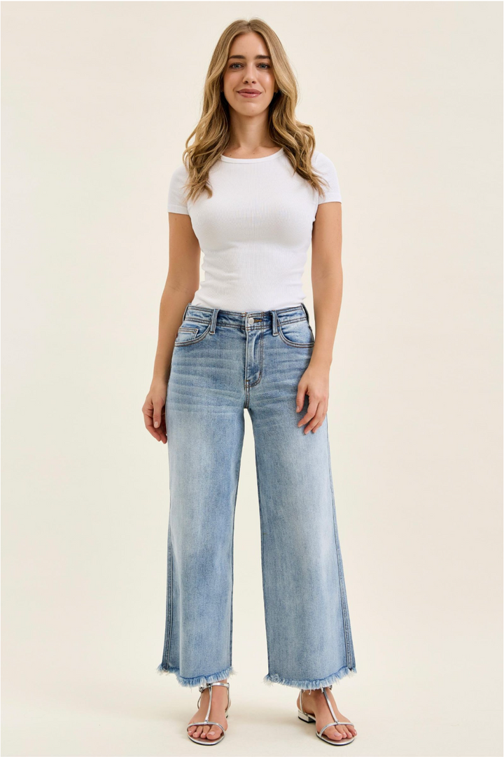 Judy Blue Mid-Rise Ankle Wide Leg Jeans with Hollywood Waistband