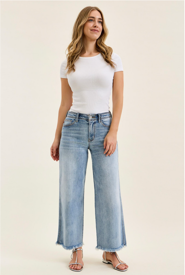 Judy Blue Mid-Rise Ankle Wide Leg Jeans with Hollywood Waistband