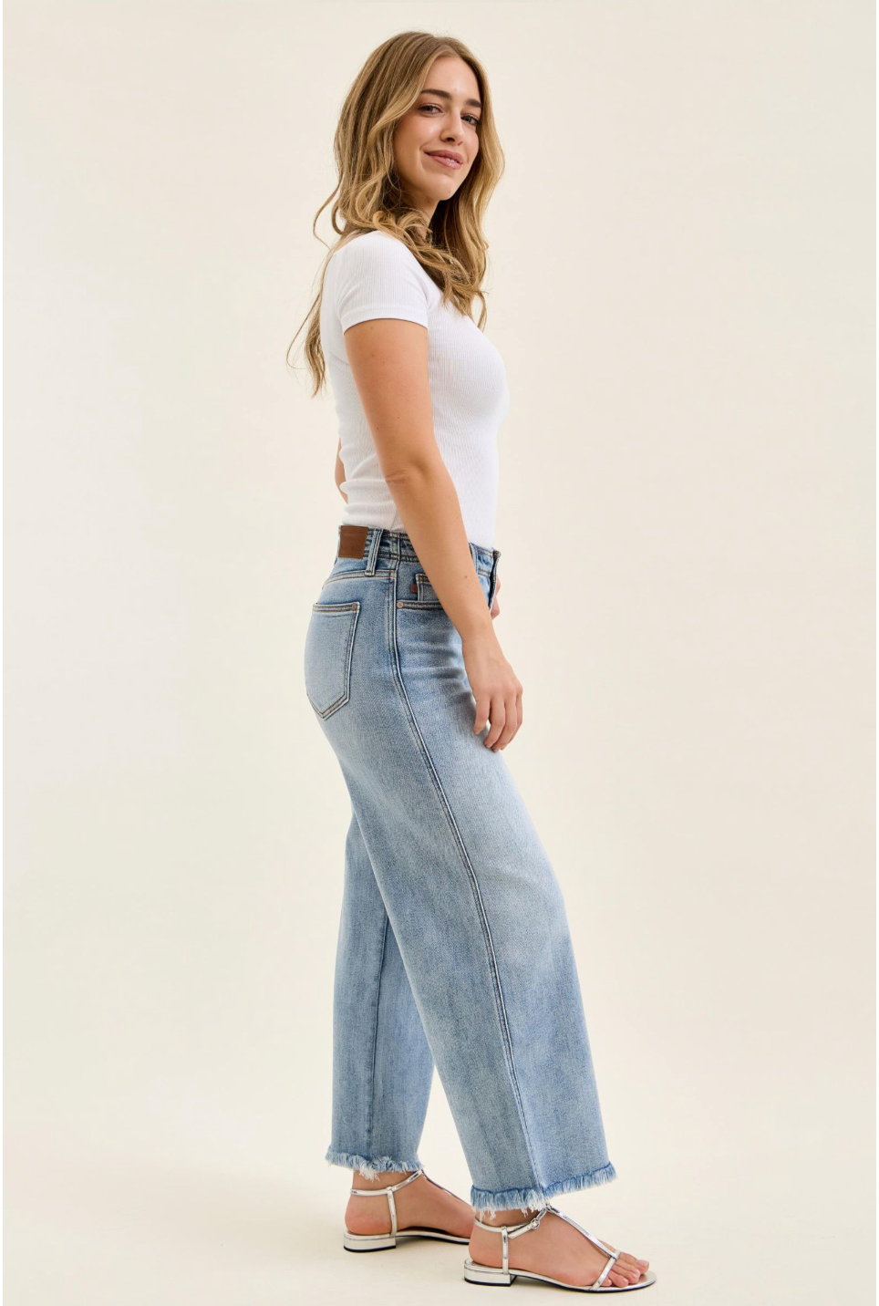 Judy Blue Mid-Rise Ankle Wide Leg Jeans with Hollywood Waistband