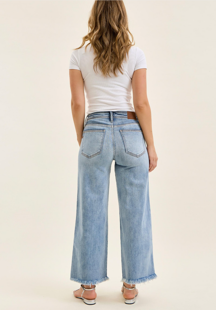 Judy Blue Mid-Rise Ankle Wide Leg Jeans with Hollywood Waistband