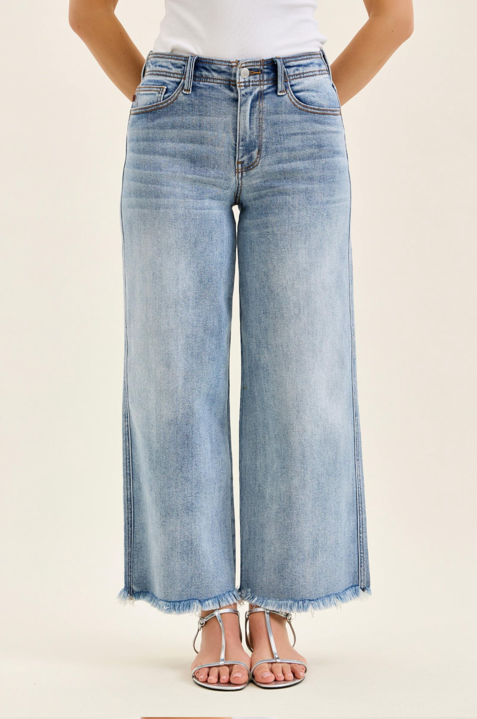 Judy Blue Mid-Rise Ankle Wide Leg Jeans with Hollywood Waistband