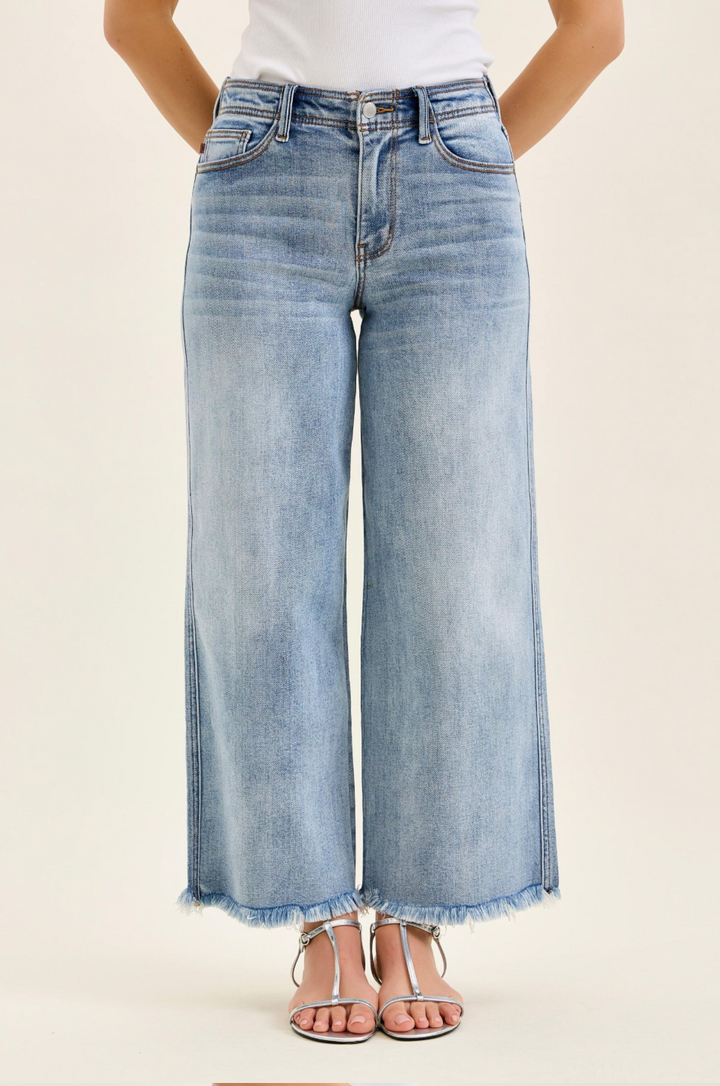 Judy Blue Mid-Rise Ankle Wide Leg Jeans with Hollywood Waistband
