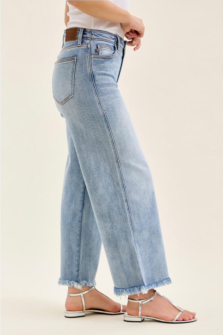 Judy Blue Mid-Rise Ankle Wide Leg Jeans with Hollywood Waistband