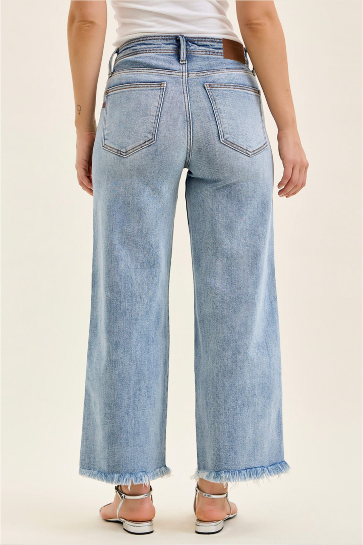 Judy Blue Mid-Rise Ankle Wide Leg Jeans with Hollywood Waistband