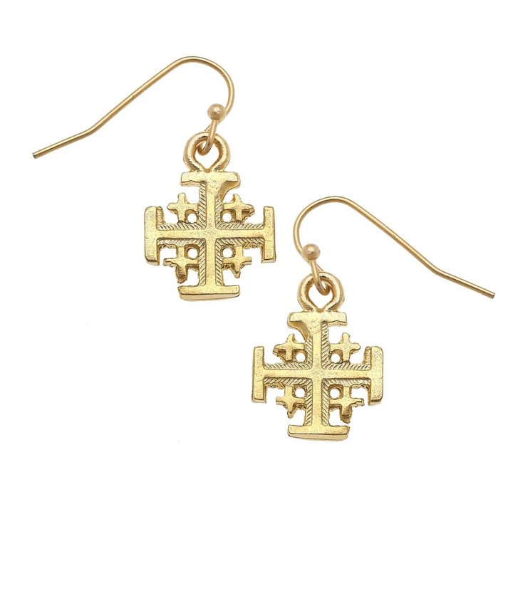Susan Shaw Jerusalem Cross Drop Earrings - Handmade in USA