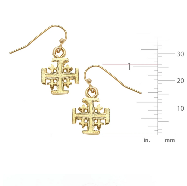 Susan Shaw Jerusalem Cross Drop Earrings - Handmade in USA