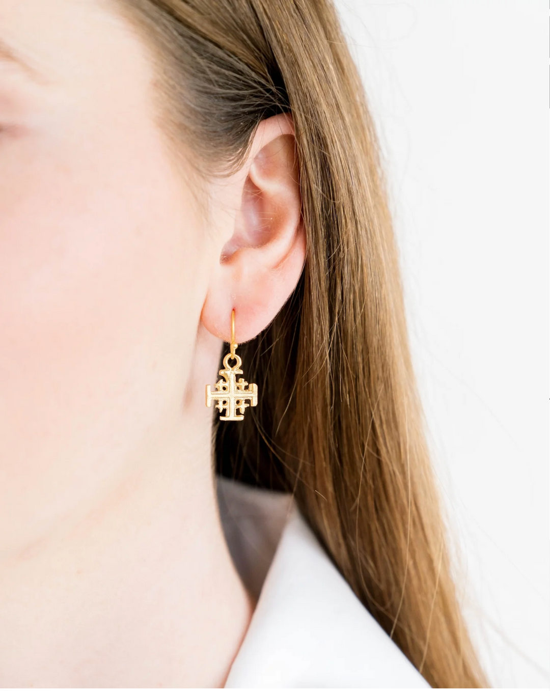 Susan Shaw Jerusalem Cross Drop Earrings - Handmade in USA