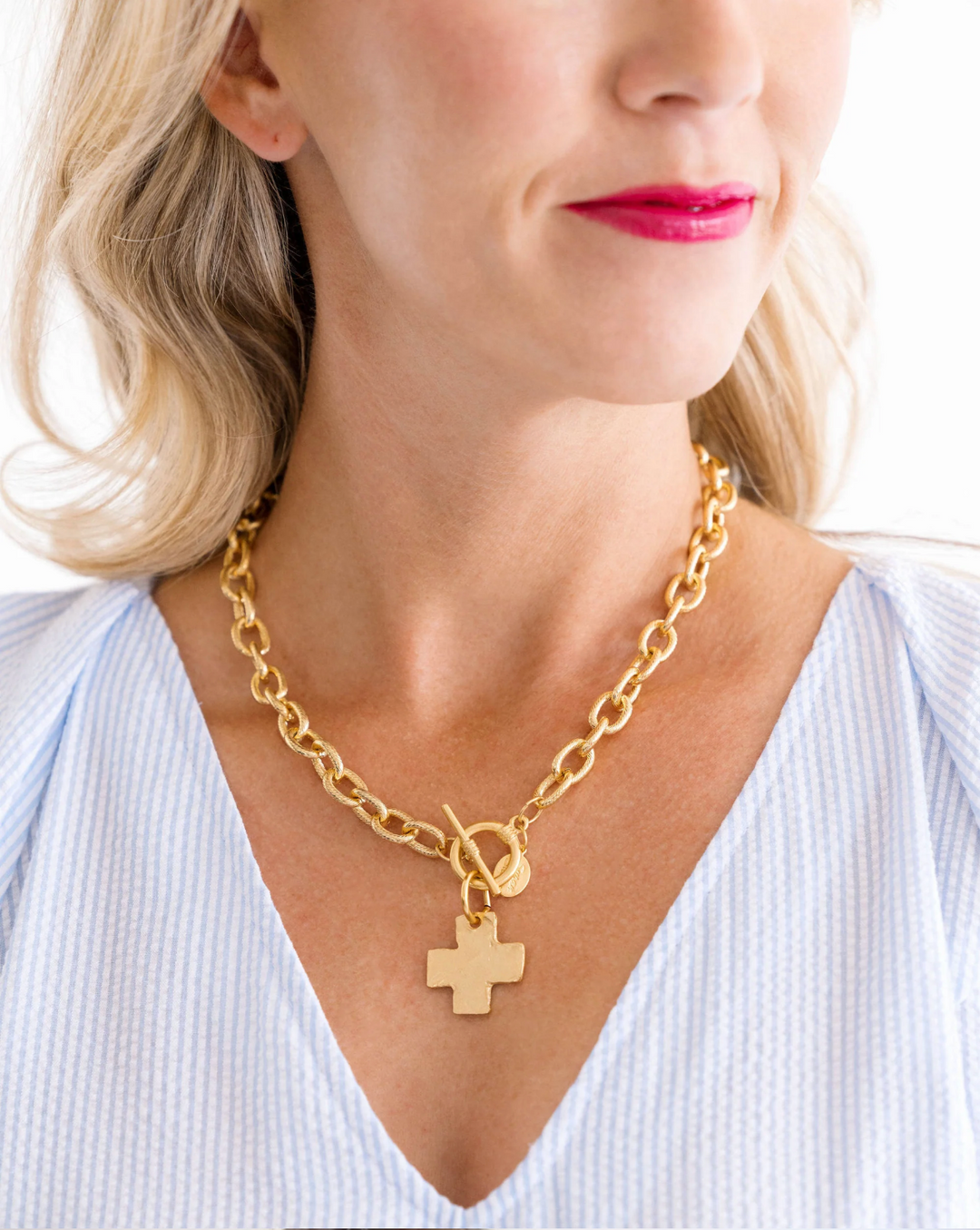 Susan Shaw Gold or Silver Cross Front Toggle Necklace