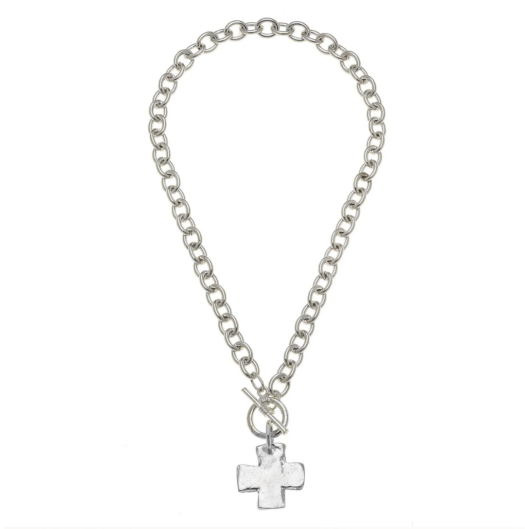 Susan Shaw Gold or Silver Cross Front Toggle Necklace