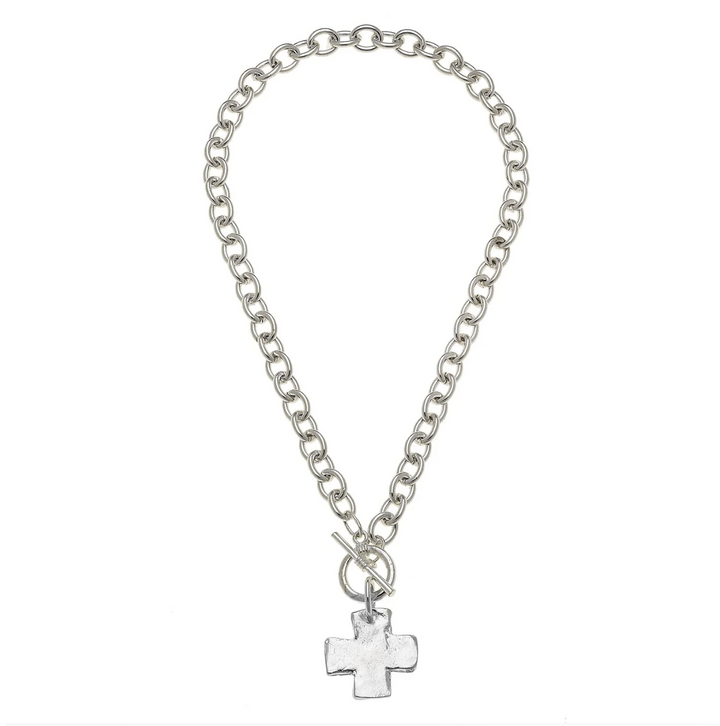 Susan Shaw Gold or Silver Cross Front Toggle Necklace