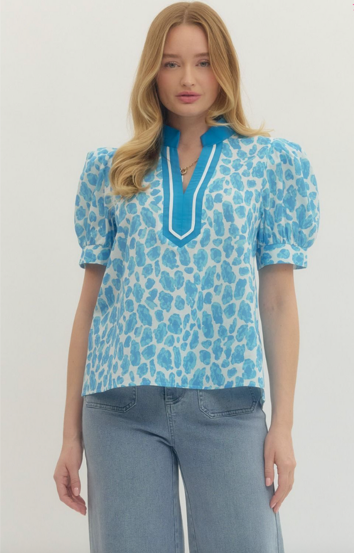 Jenny Leopard Print Short Puff Sleeve Top