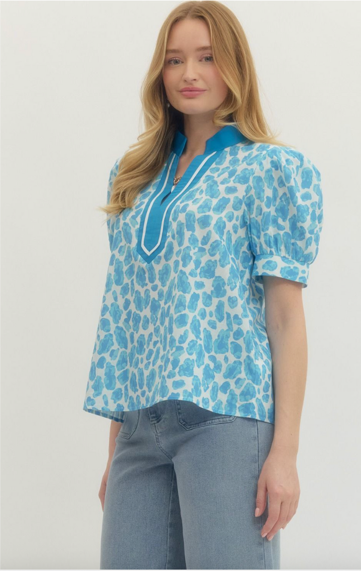 Jenny Leopard Print Short Puff Sleeve Top
