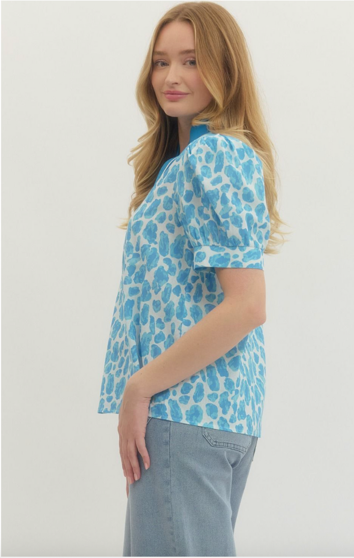 Jenny Leopard Print Short Puff Sleeve Top