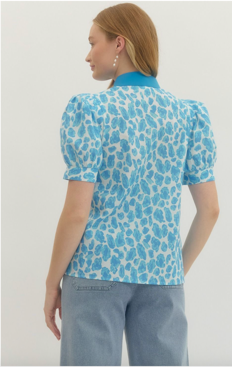 Jenny Leopard Print Short Puff Sleeve Top