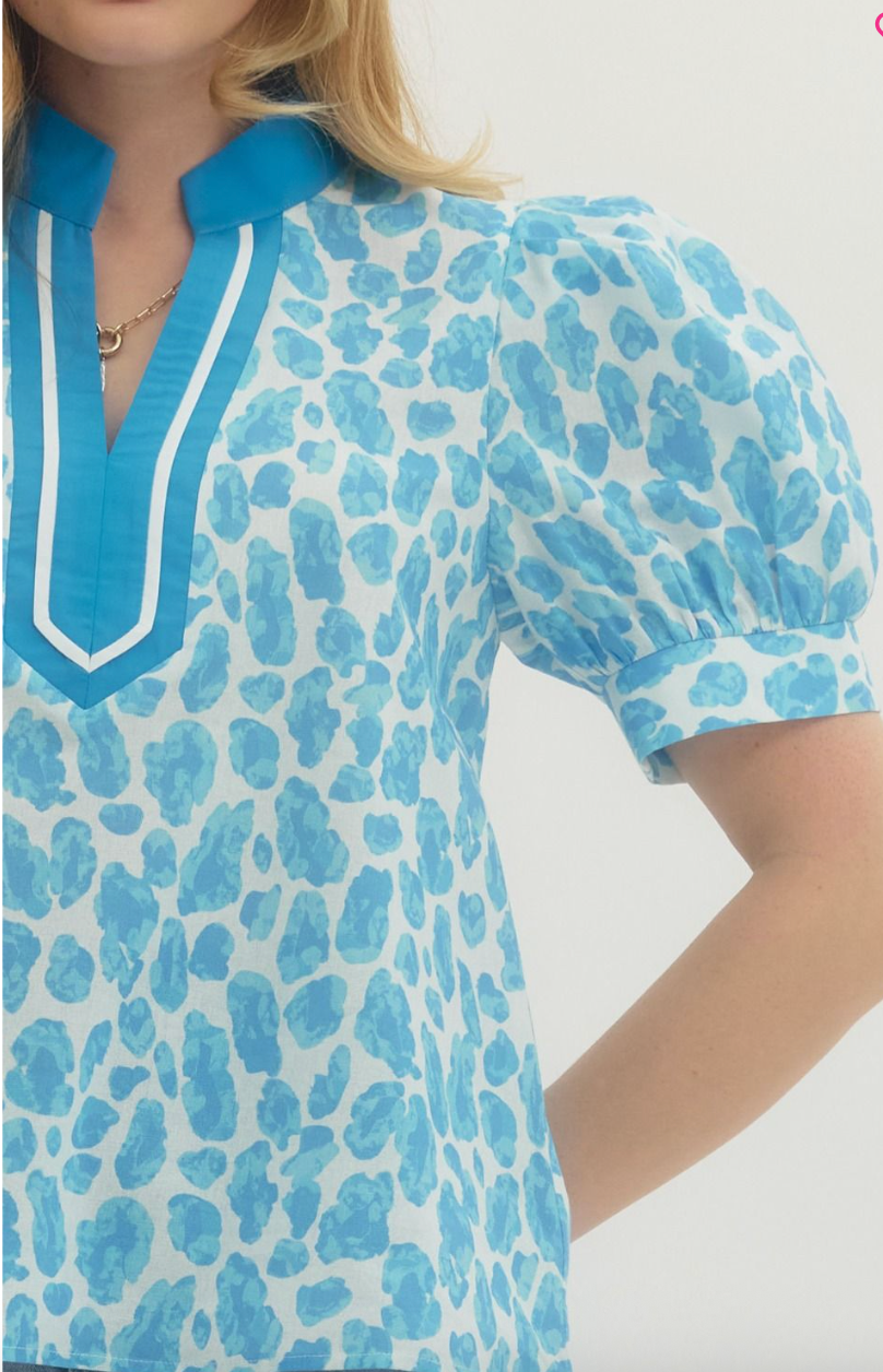 Jenny Leopard Print Short Puff Sleeve Top