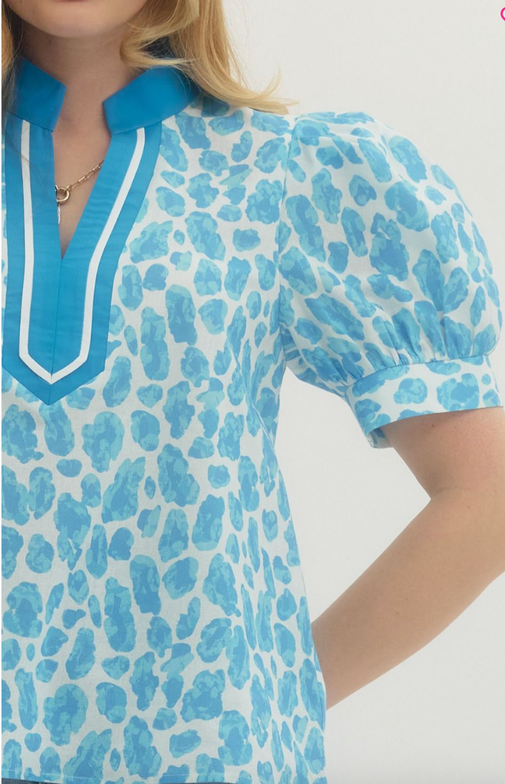 Jenny Leopard Print Short Puff Sleeve Top