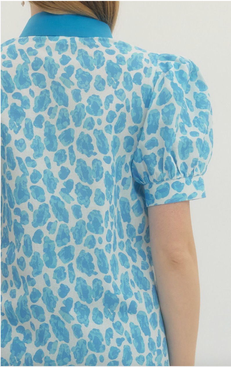 Jenny Leopard Print Short Puff Sleeve Top