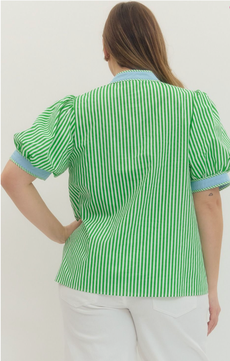 Emily Stripe Print Short Puff Sleeve Top