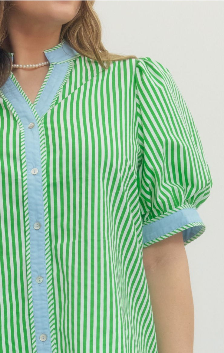 Emily Stripe Print Short Puff Sleeve Top