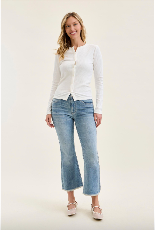 Michelle Mid Rise Kick Flare Jeans – Judy Blue | Light Wash Frayed Hem